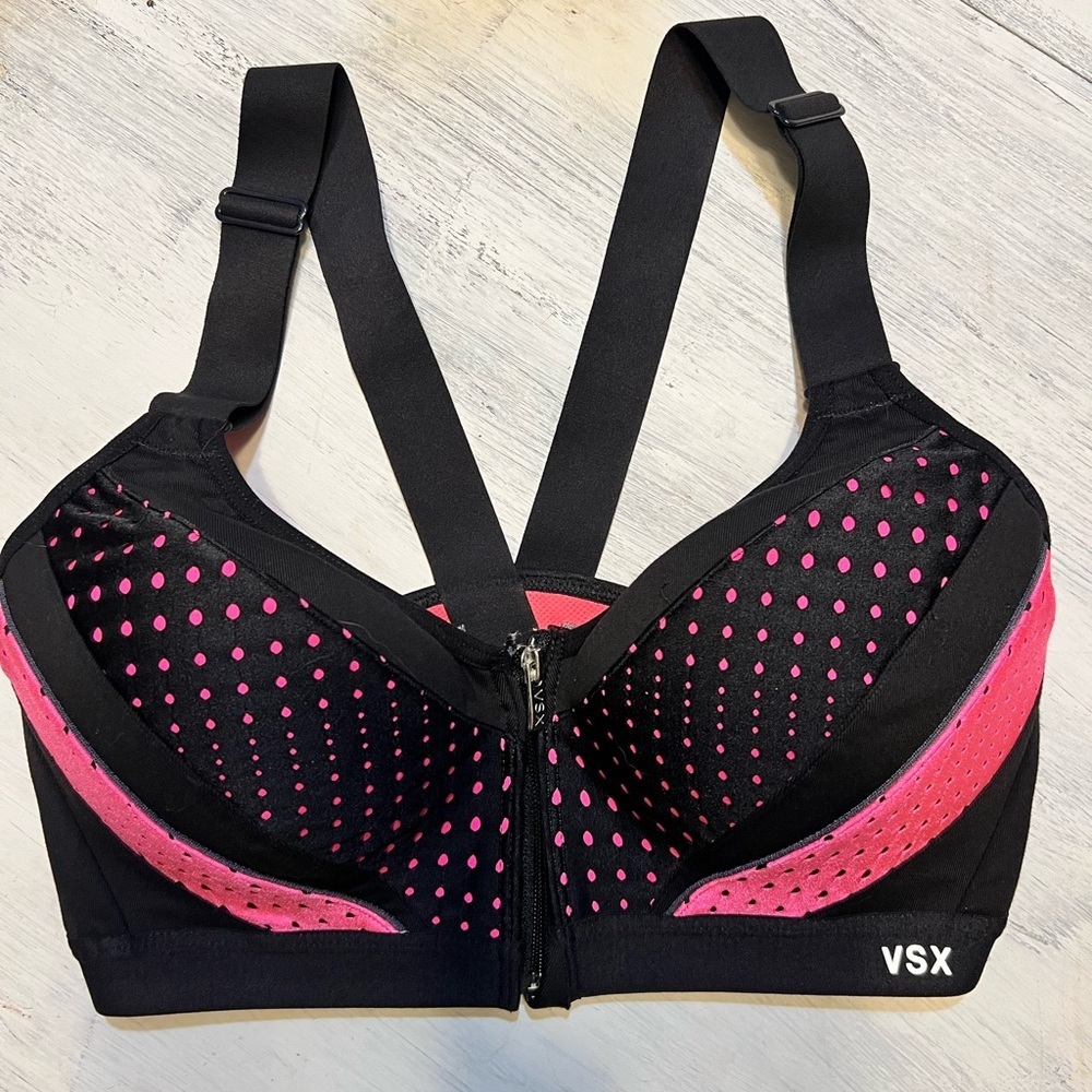 Victoria’s Secret VSX sport bra New hot pink black front close 32c